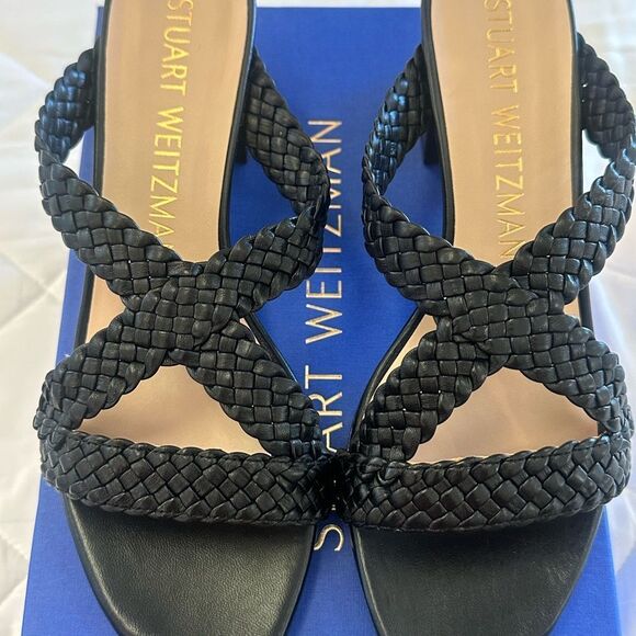 Stuart Weitzman Rosie 50 Sandal black woven slides 9.5 - Picture 6 of 7